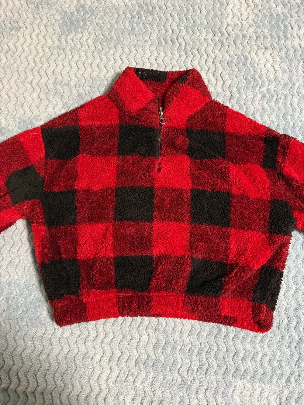 SO Red and Black Buffalo Plaid Half-Zip Turtleneck Sweater